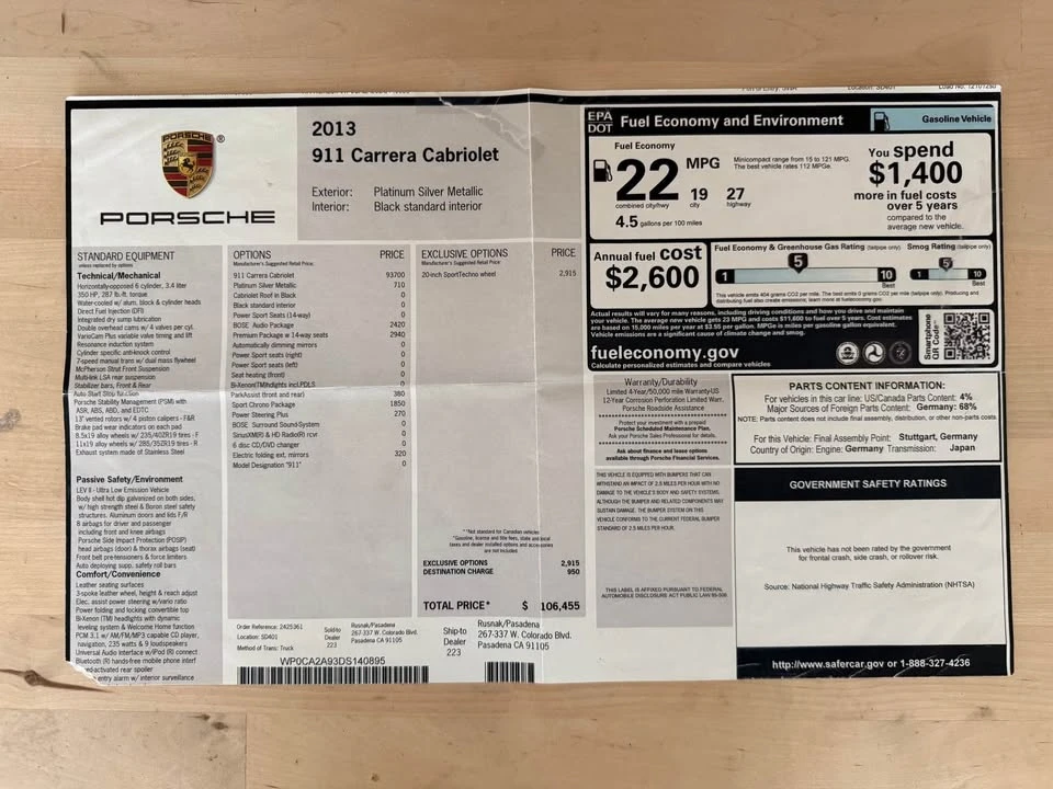 2013 Porsche 991 Carrera - Image 2 of 2