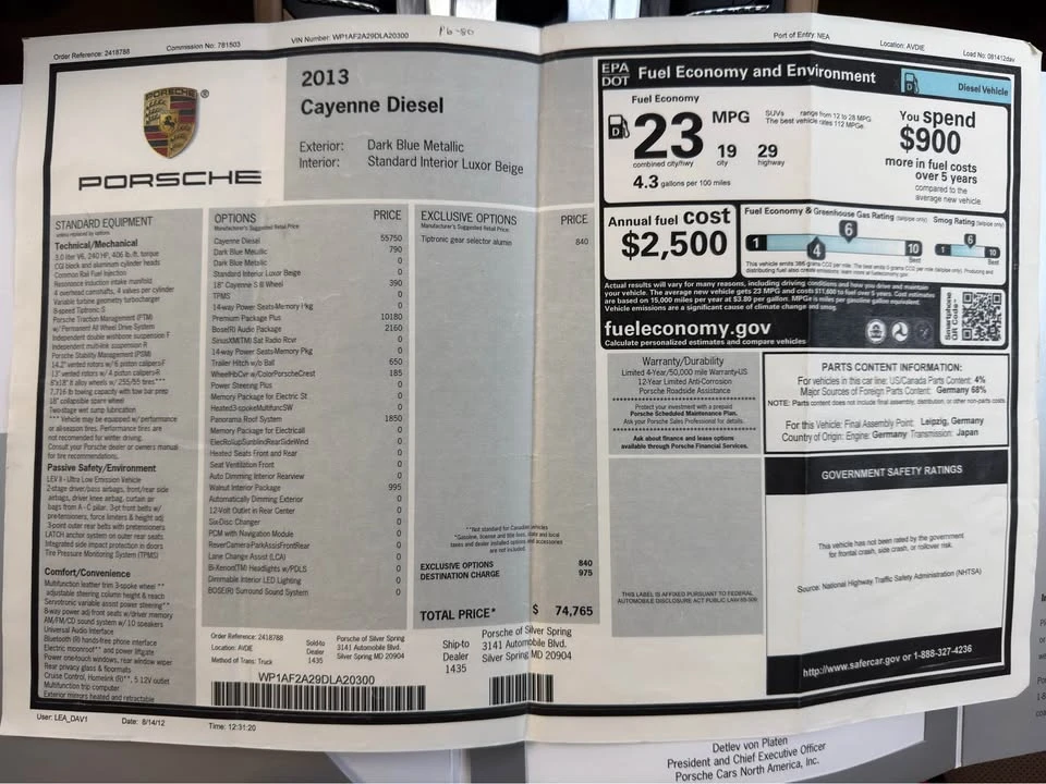 2013 Porsche 958 Cayenne Diesel - Image 17 of 17