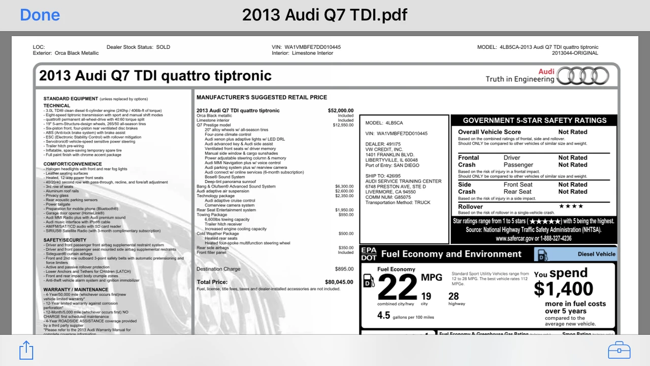 2013 Audi 4L Q7 - Image 6 of 6