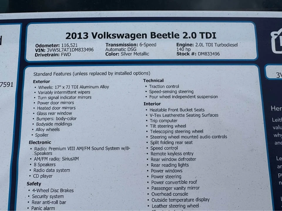 2013 Volkswagen A5 Beetle - Image 7 of 7