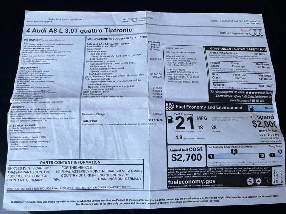 2014 Audi D4 A8 - Image 19 of 20