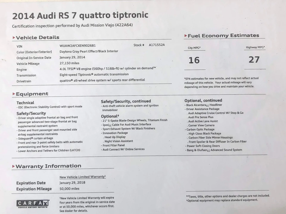 2014 Audi C7 RS7 - Image 13 of 13