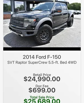 2014 Ford F150 SuperCrew Cab SVT Raptor Pickup 4D 5 1/2 ft