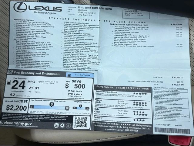 2014 Lexus ES 6th Gen - Image 5 of 12