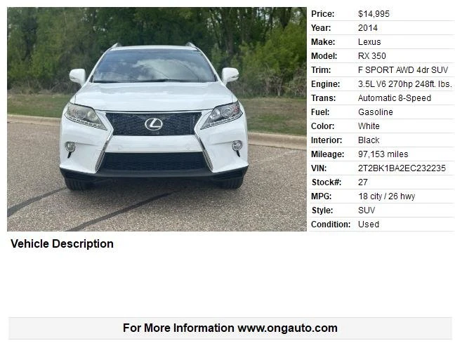 2014 Lexus RX 3rd Gen - Image 2 of 15