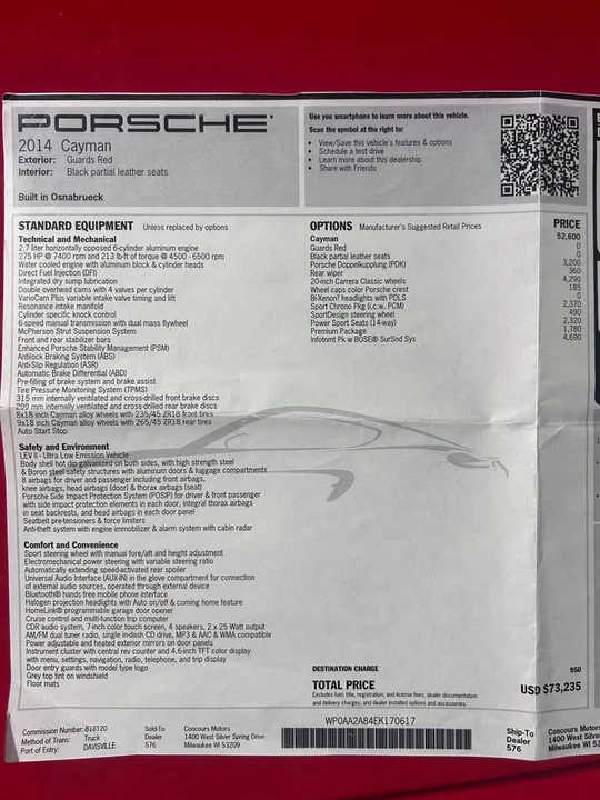 2014 Porsche 981 Cayman - Image 11 of 15