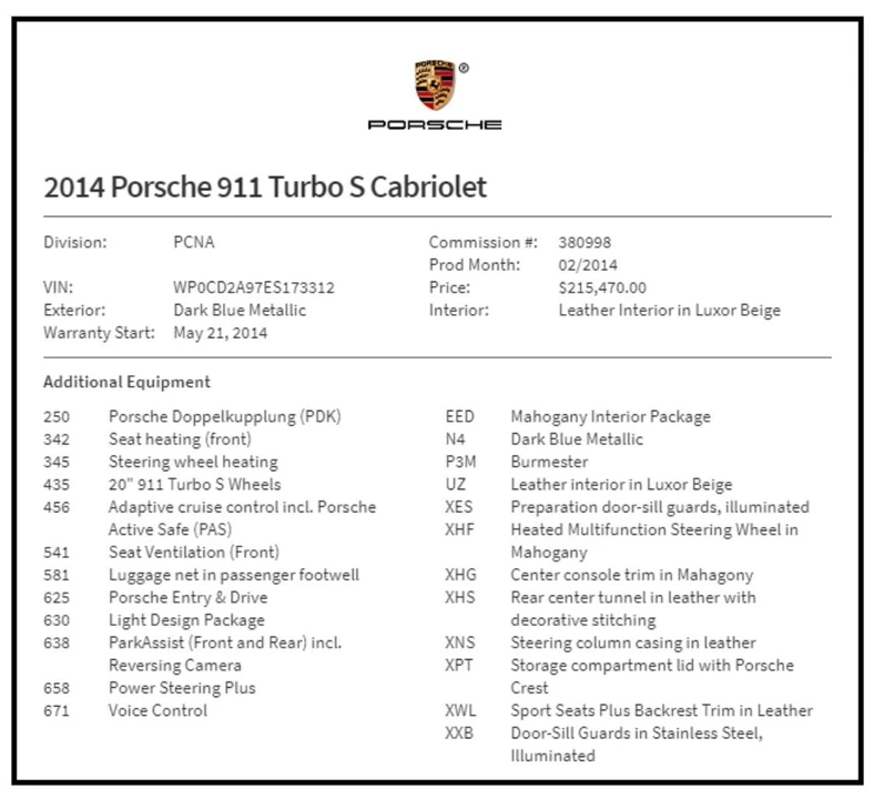 2014 Porsche 991 Turbo S - Image 2 of 7