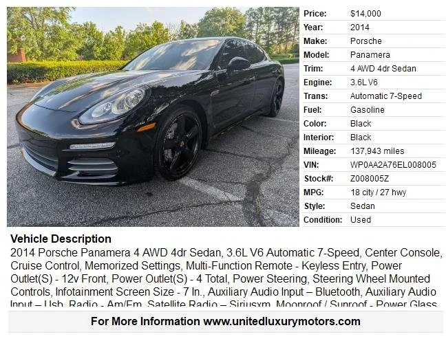 2014 Porsche 970 Panamera 4S - Image 2 of 20