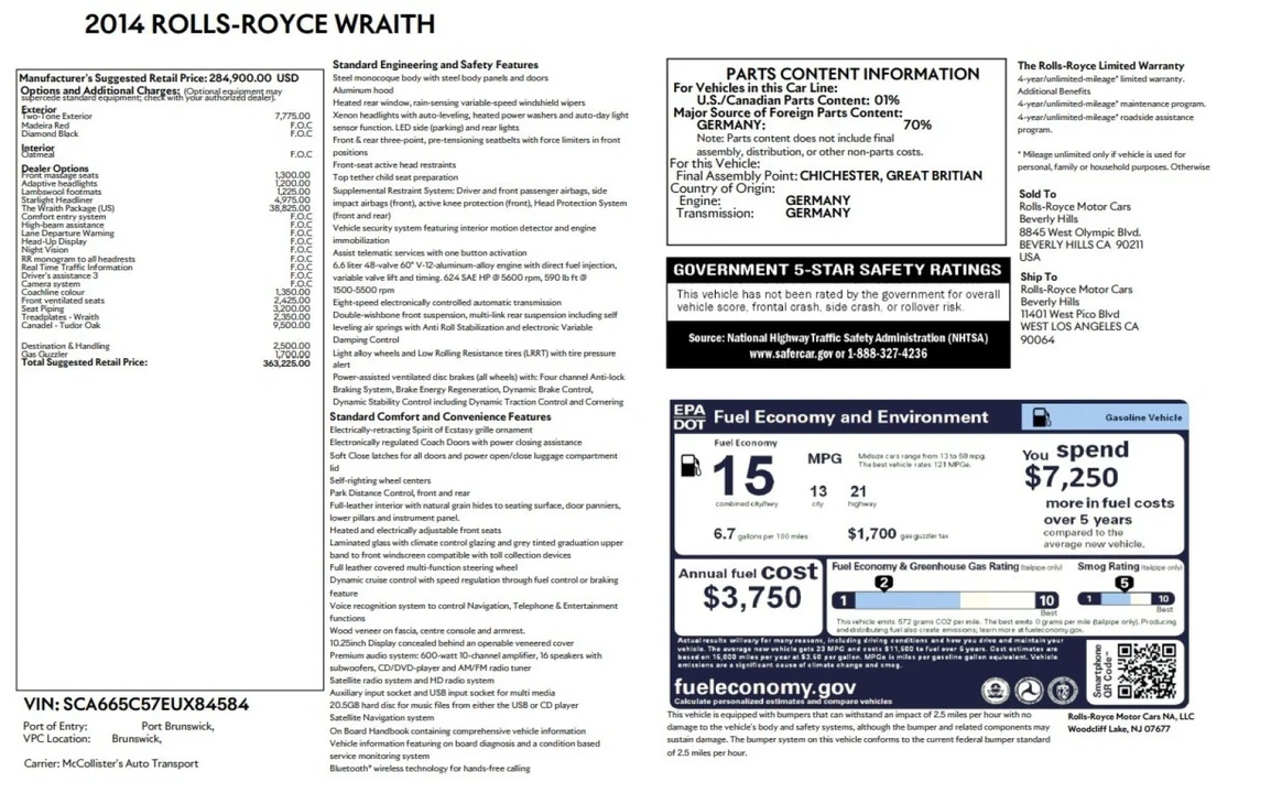 2014 Rolls-Royce Wraith 2nd Gen - Image 5 of 21