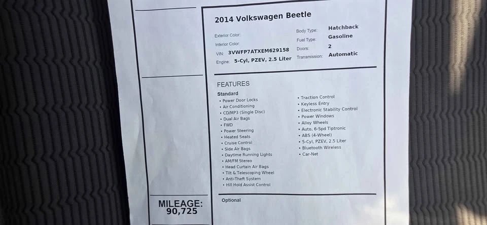 2014 Volkswagen A5 Beetle - Image 17 of 18