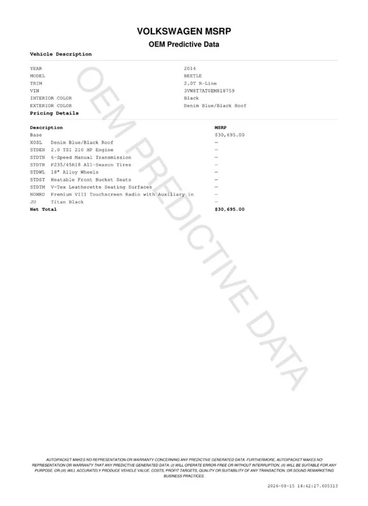 2014 Volkswagen A5 Beetle - Image 2 of 18