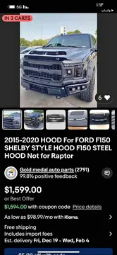 2015-2020 Ford F150 Shelby Style Steel Hood