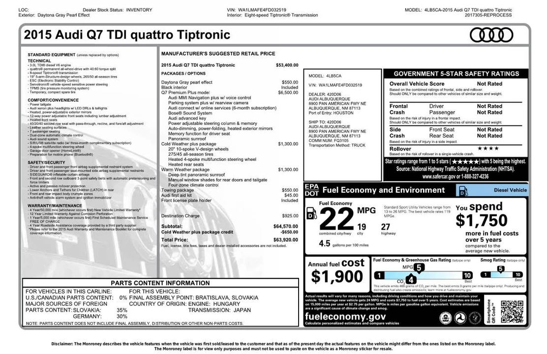 2015 Audi 4L Q7 - Image 3 of 23