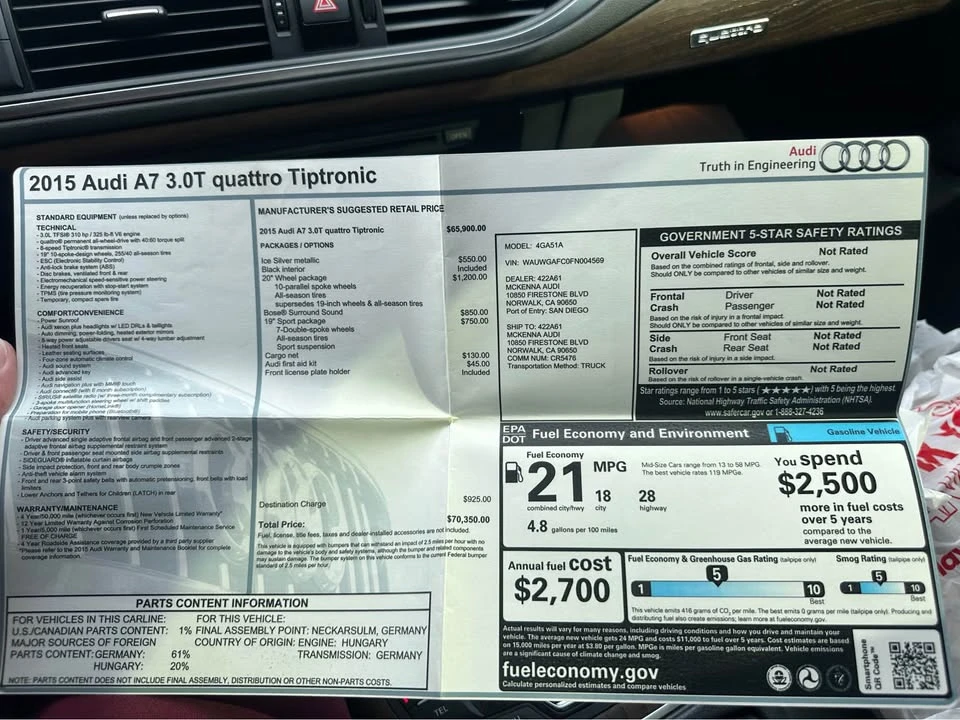 2015 Audi C7 A7 - Image 13 of 16