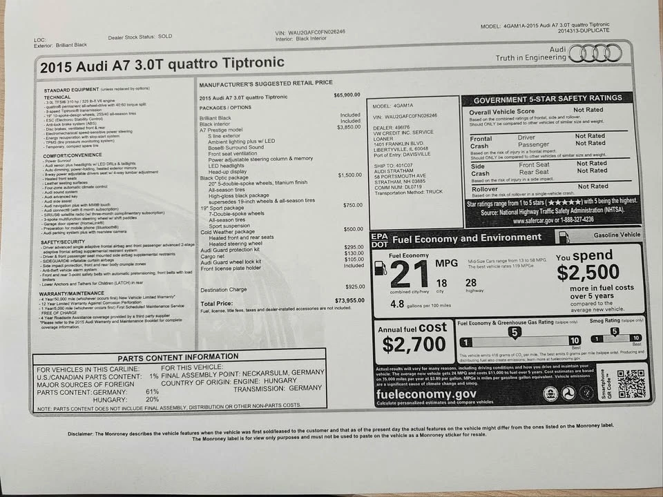 2015 Audi C7 A7 - Image 17 of 18