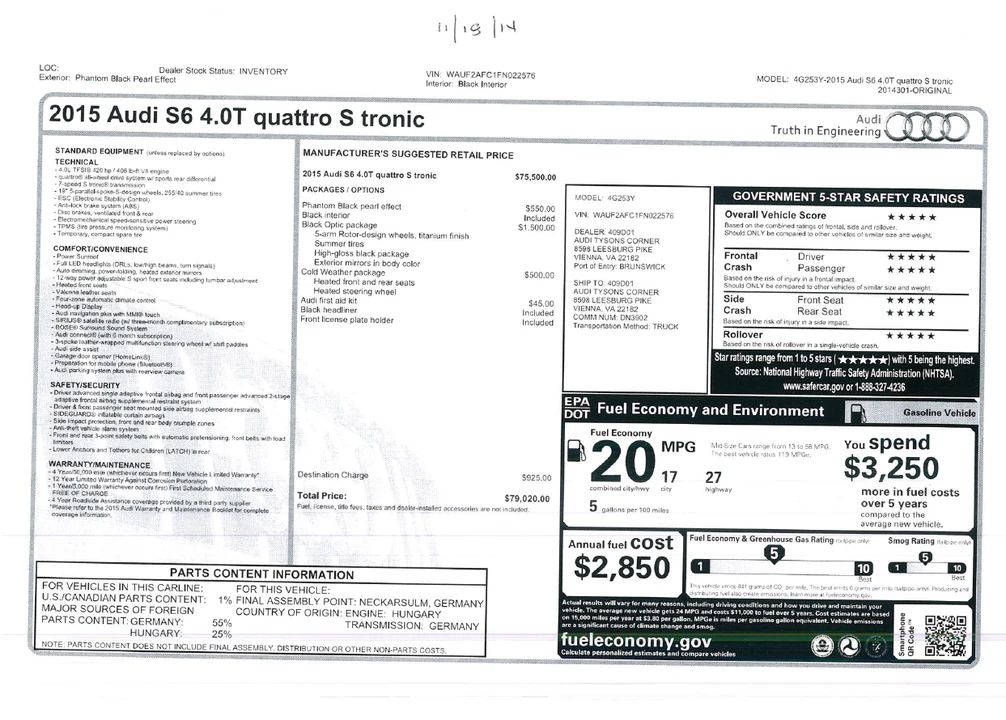 2015 Audi C7 S6 - Image 9 of 12