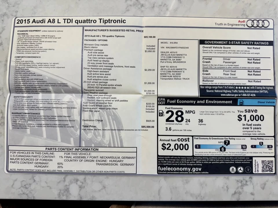 2015 Audi D4 A8 - Image 2 of 20
