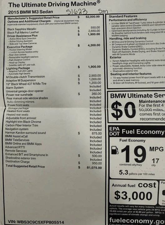 2015 BMW F80 M3 - Image 16 of 16