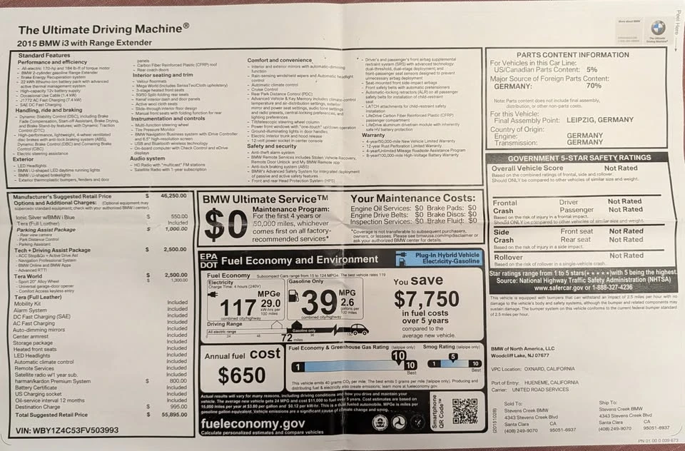 2015 BMW i3 - Image 20 of 20