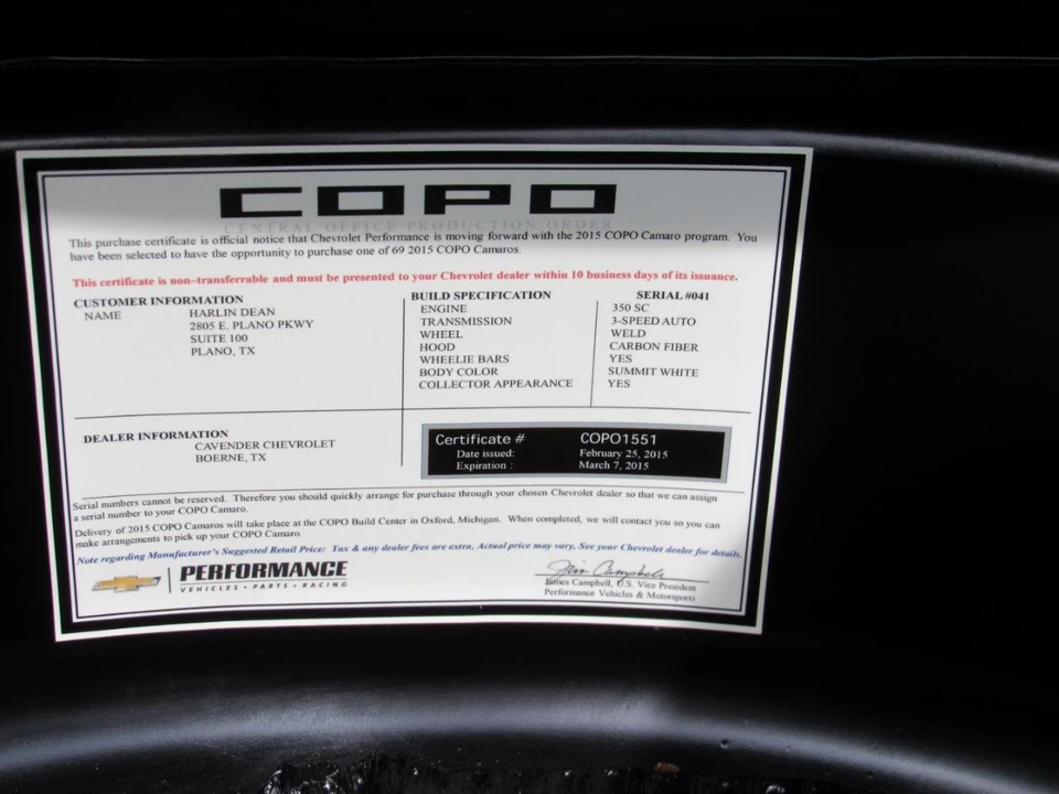 2015 Chevrolet Camaro COPO 9561 L72 1st Gen - Image 14 of 31