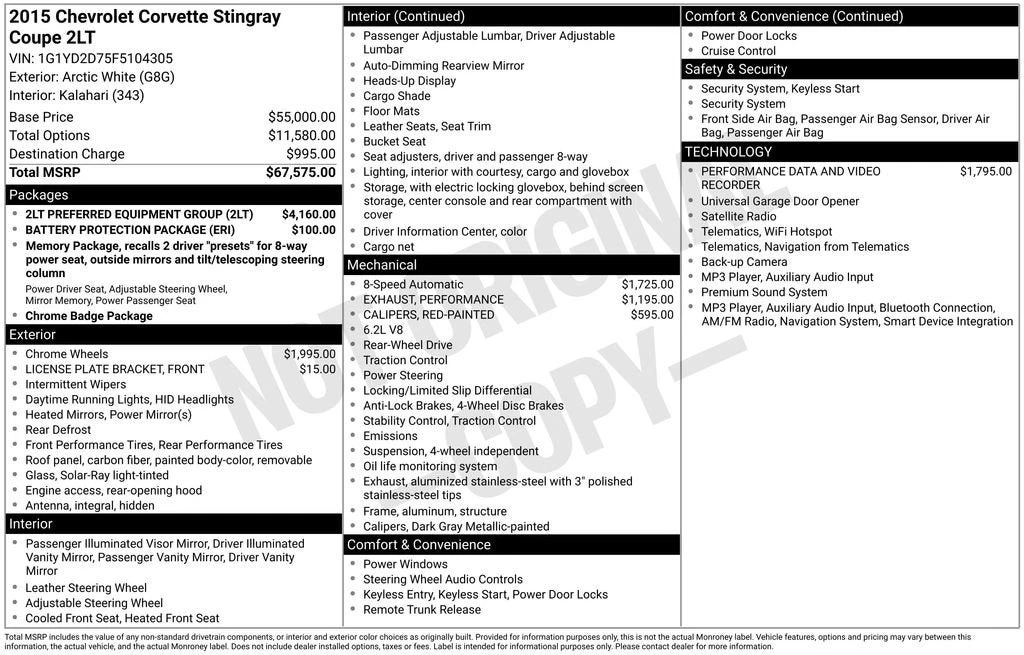 2015 Chevrolet Corvette C7 - Image 3 of 3