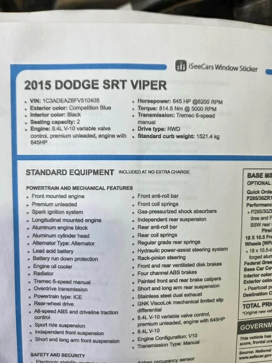 2015 Dodge Viper 5th Gen - Image 12 of 13