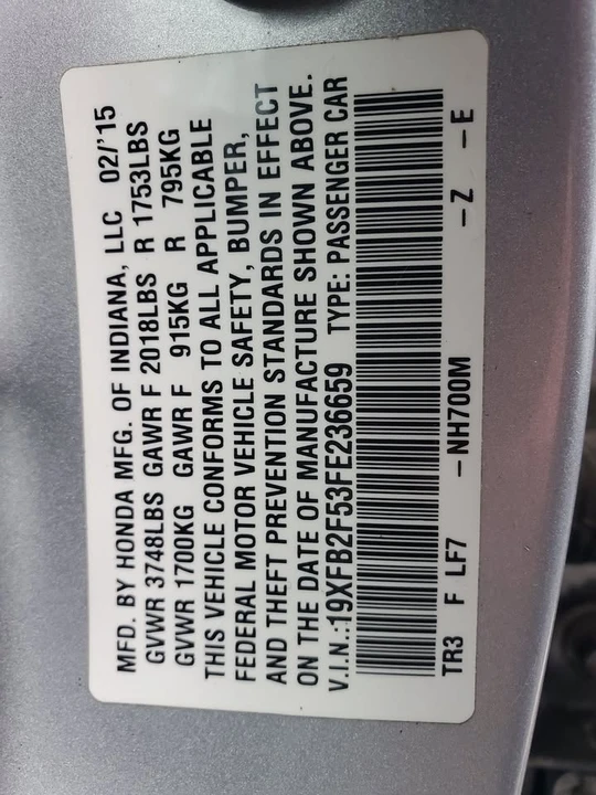 2015 Honda Civic 9th Gen - Image 17 of 17