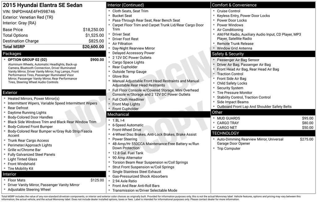 2015 Hyundai Elantra - Image 2 of 2