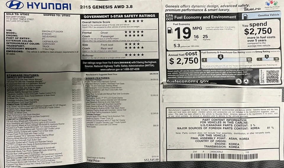 2015 Hyundai Genesis - Image 2 of 18