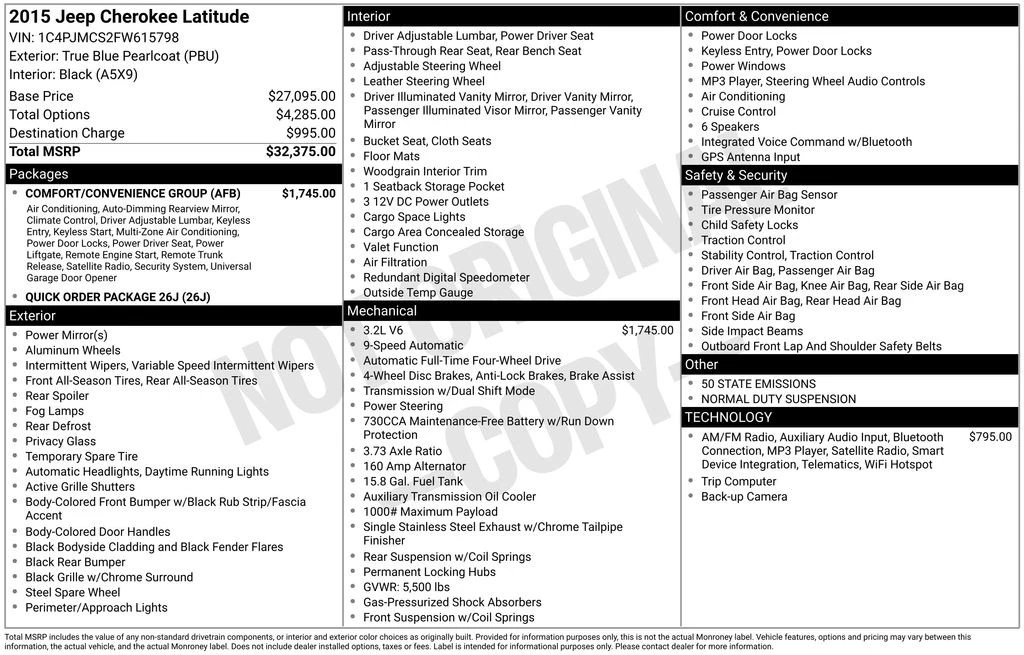 2015 Jeep KL Cherokee - Image 2 of 3