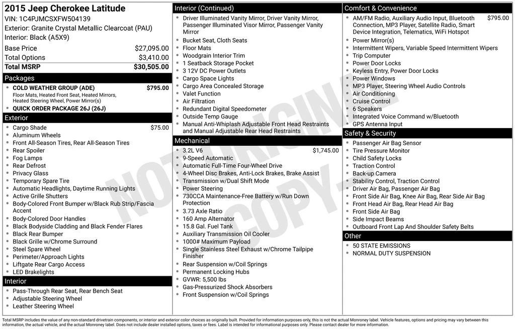 2015 Jeep KL Cherokee - Image 2 of 2