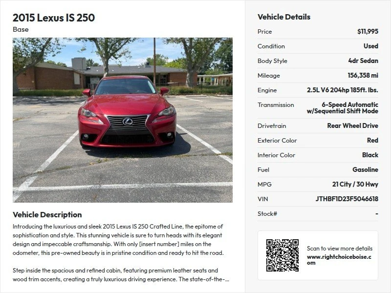 2015 Lexus IS 3rd Gen - Image 2 of 16