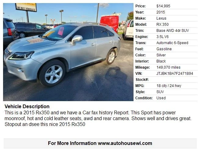 2015 Lexus RX 3rd Gen - Image 2 of 18
