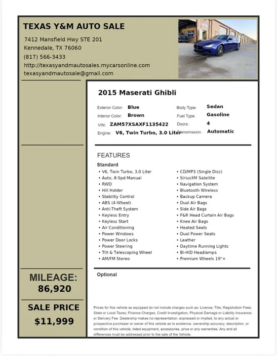 2015 Maserati Ghibli 3rd Gen - Image 20 of 20