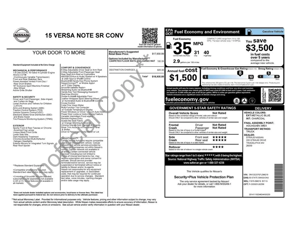 2015 Nissan Versa - Image 2 of 2