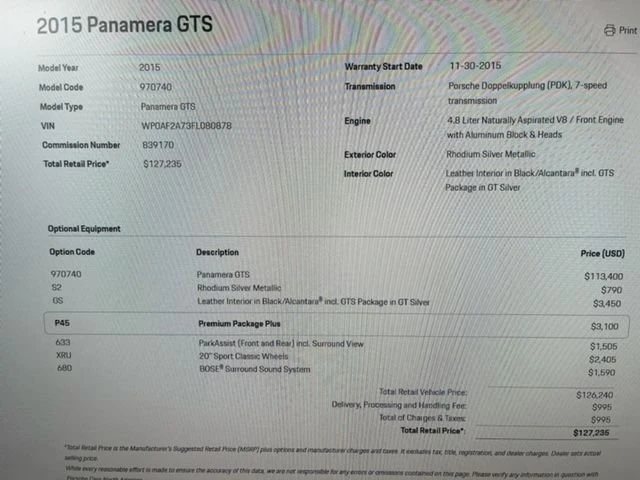 2015 Porsche 970 Panamera GTS - Image 20 of 20