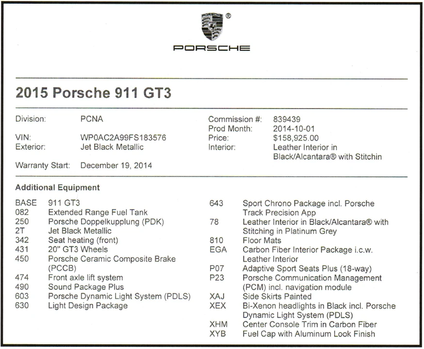 2015 Porsche 991 GT3 - Image 2 of 15
