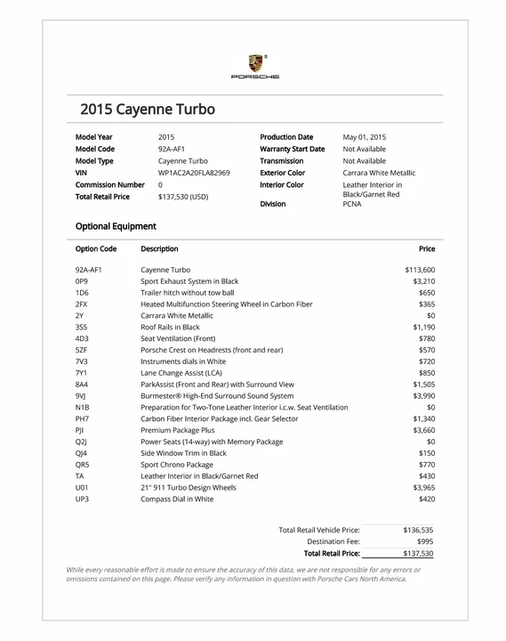 2015 Porsche 958 Cayenne Turbo - Image 15 of 15
