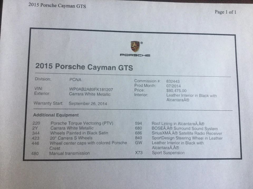 2015 Porsche 981 Cayman GTS - Image 7 of 7