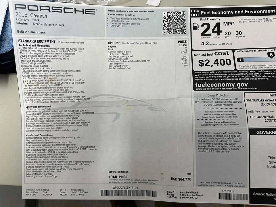 2015 Porsche 981 Cayman - Image 6 of 9