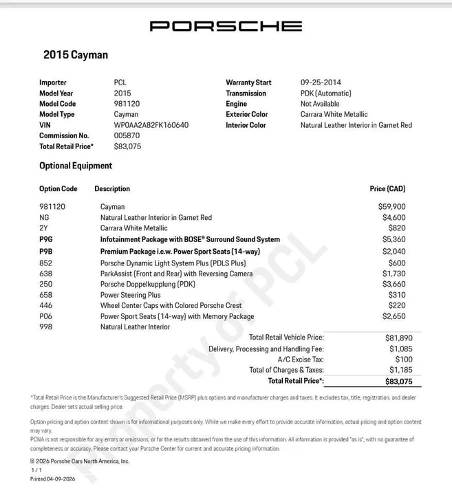 2015 Porsche 981 Cayman - Image 20 of 20