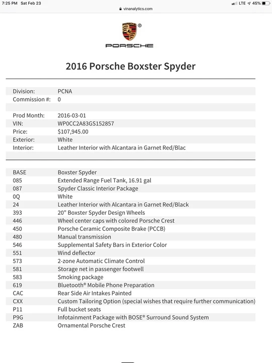 2016 Porsche 981 Boxster Spyder - Image 24 of 31