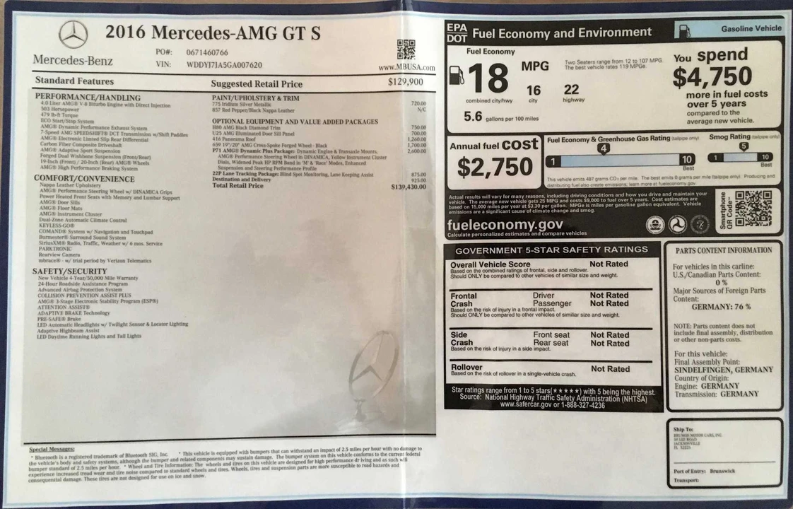 2016 Mercedes-Benz C190/R190 AMG GT - Image 10 of 17