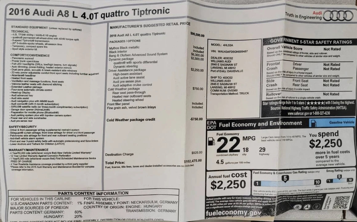 2016 Audi D4 A8 - Image 24 of 24