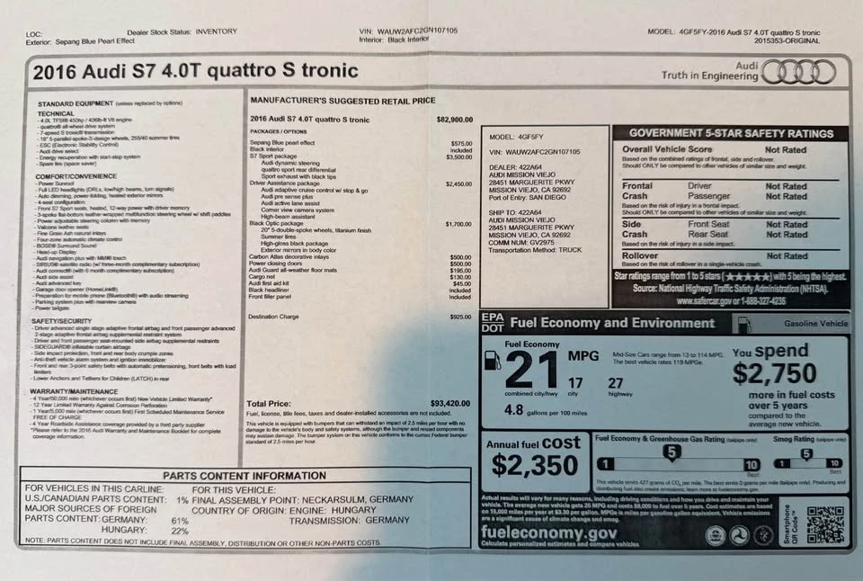 2016 Audi C7 S7 - Image 20 of 20