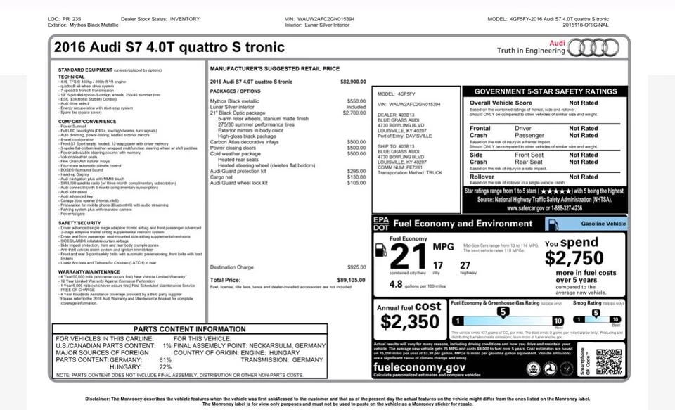 2016 Audi C7 S7 - Image 11 of 11