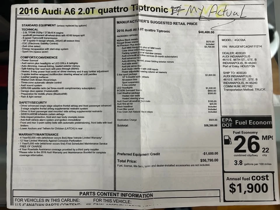 2016 Audi C7 A6 - Image 16 of 16