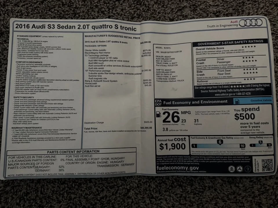 2016 Audi 8V S3 - Image 12 of 12