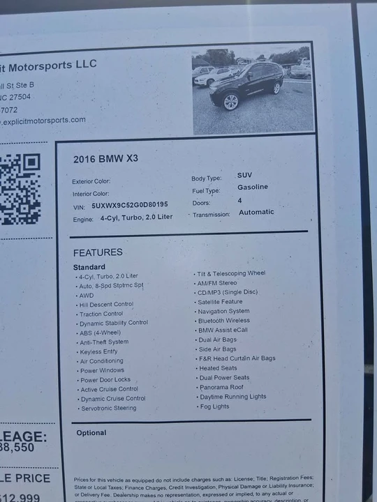 2016 BMW F25 X3 - Image 6 of 6