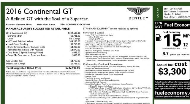 2016 Bentley Continental GT 2nd Gen - Image 7 of 31